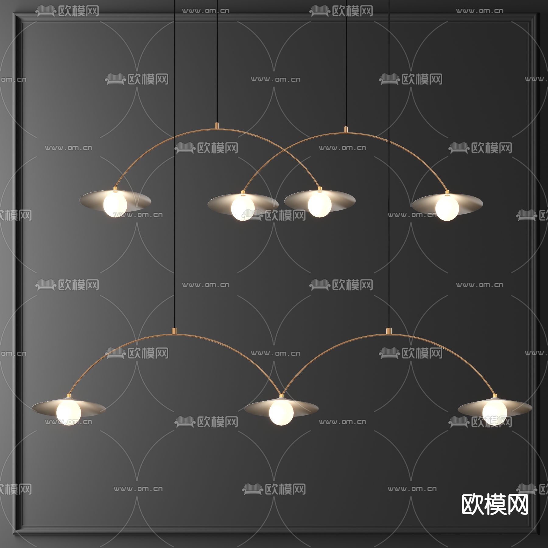 北欧创意拱形吊灯3d模型下载_ID:11958544_3dmax免费模型-欧模网