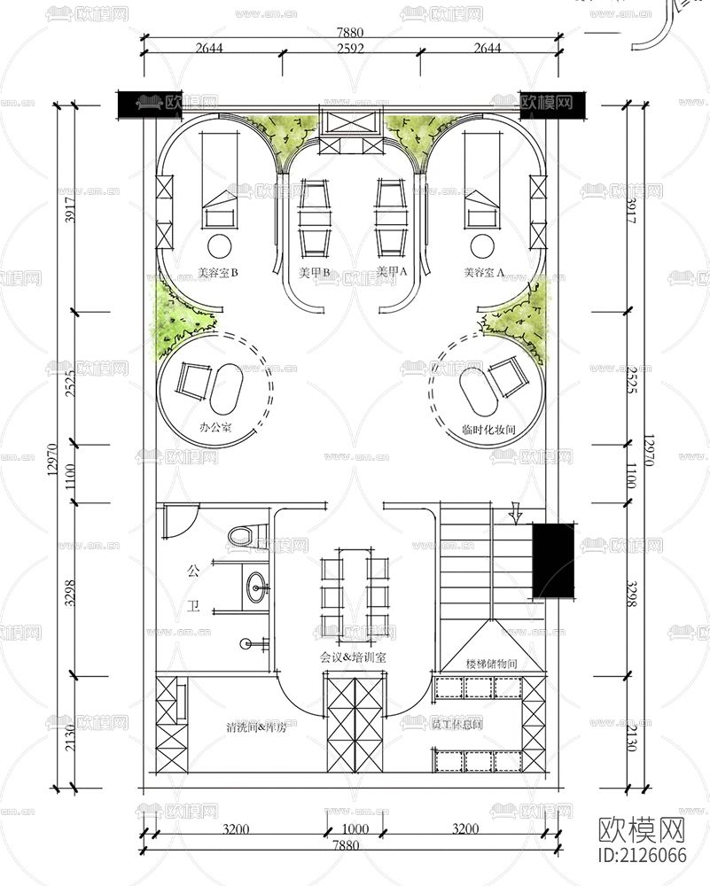 美容店cad平面图下载（渲染图6）