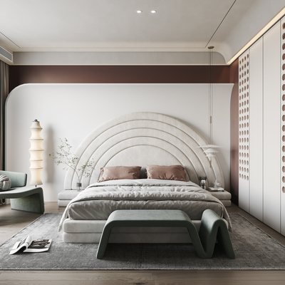  现代卧室主人房su模型 