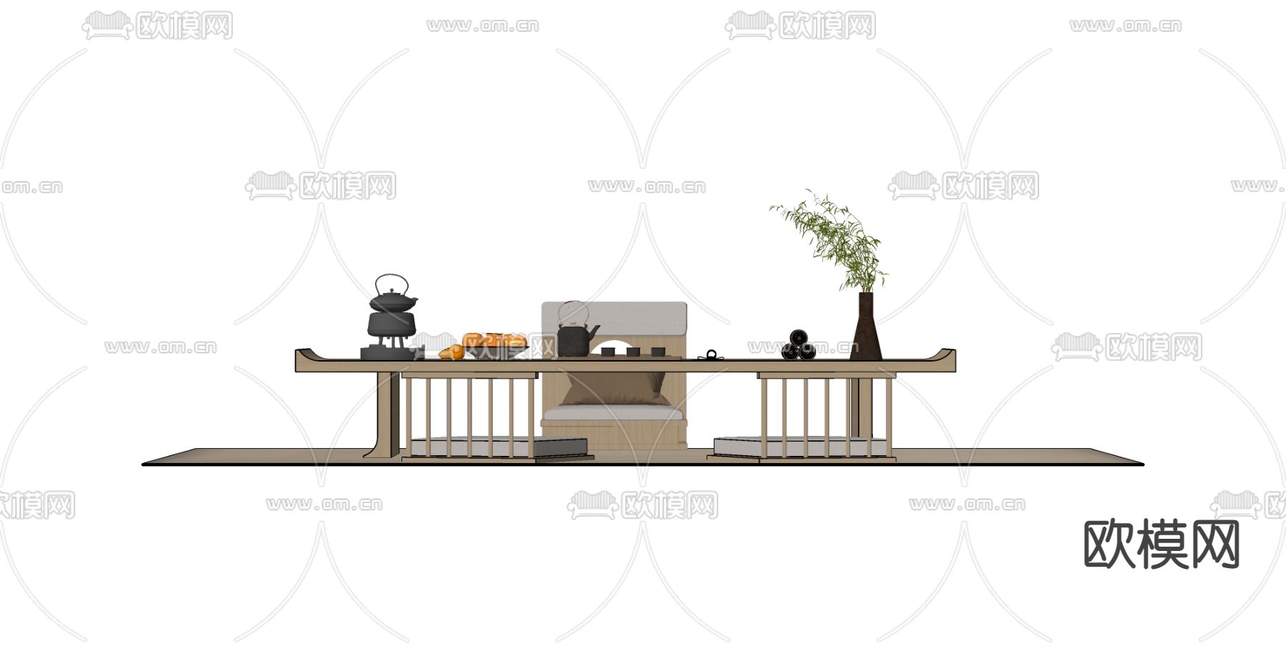 日式榻榻米茶桌椅su模型下载（渲染图3）