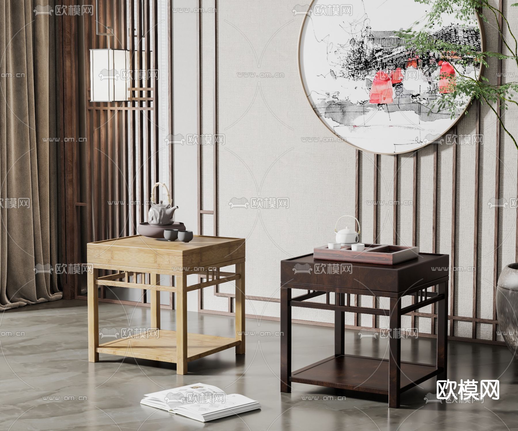 新中式边几角几3d模型下载