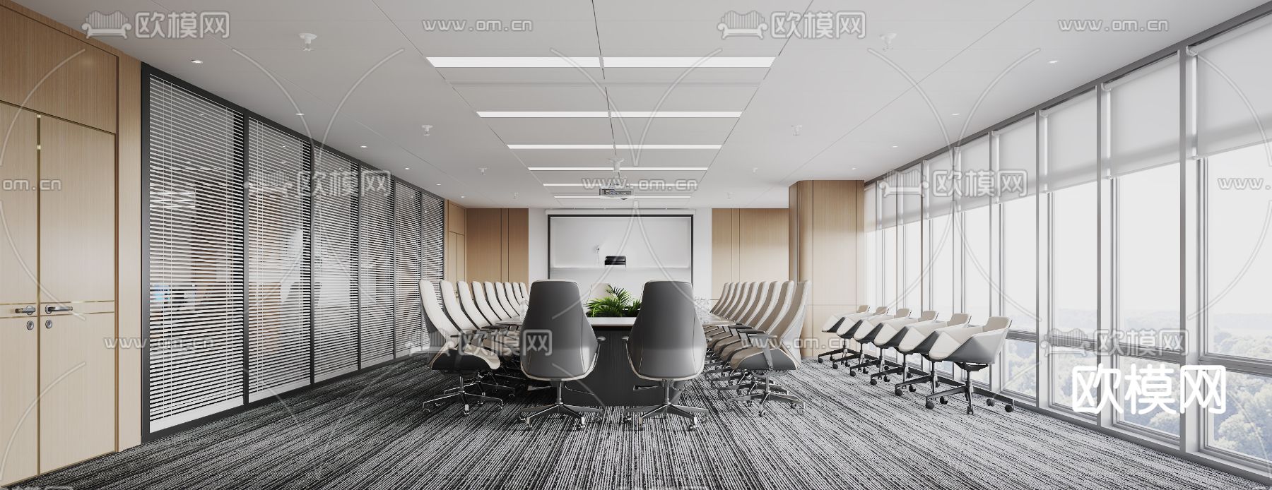现代办公区会议室3d模型下载（渲染图1）
