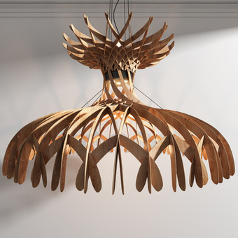 北欧原木鹿角吊灯3d模型