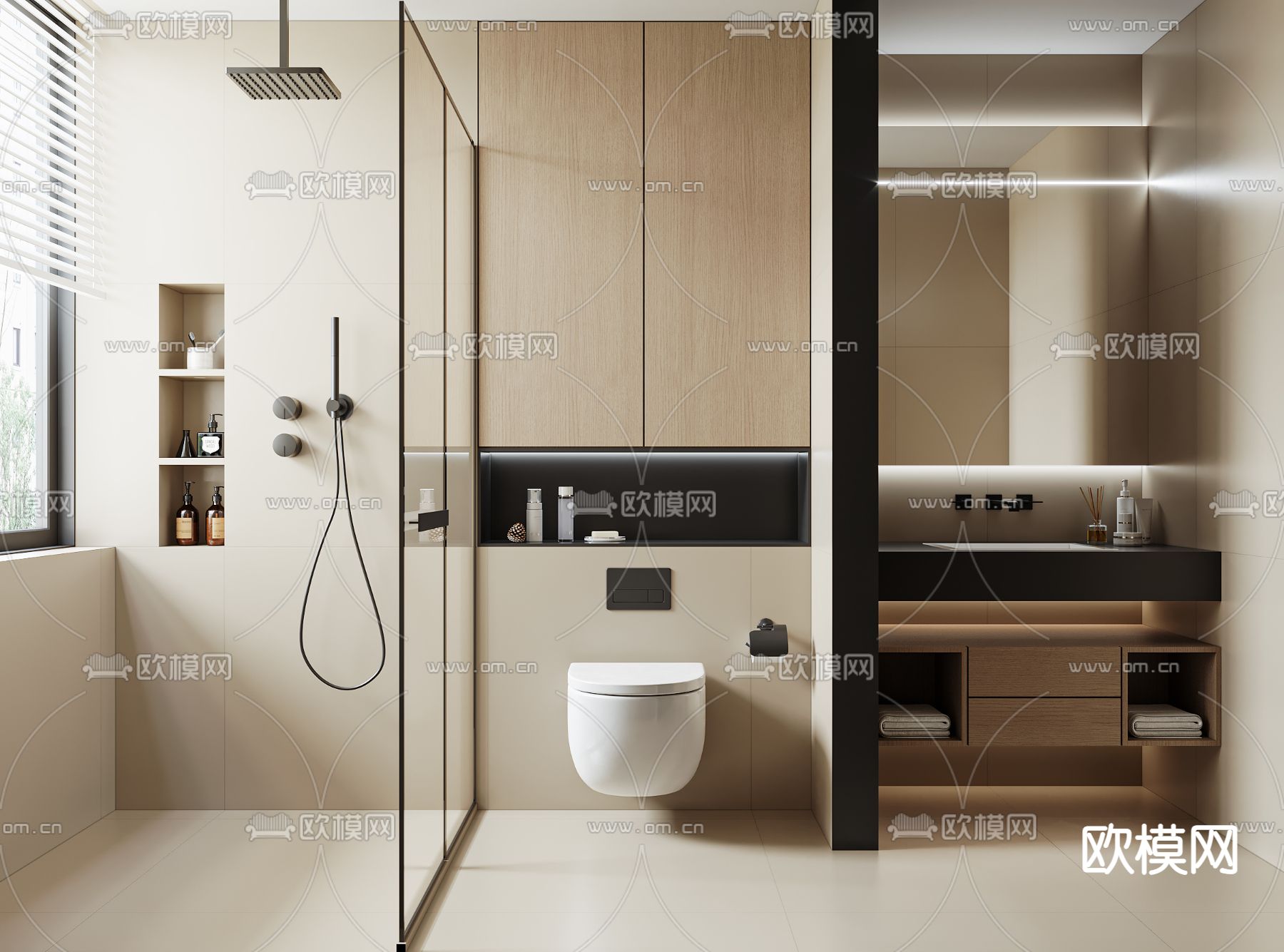 现代浴室卫生间su模型下载（渲染图1）