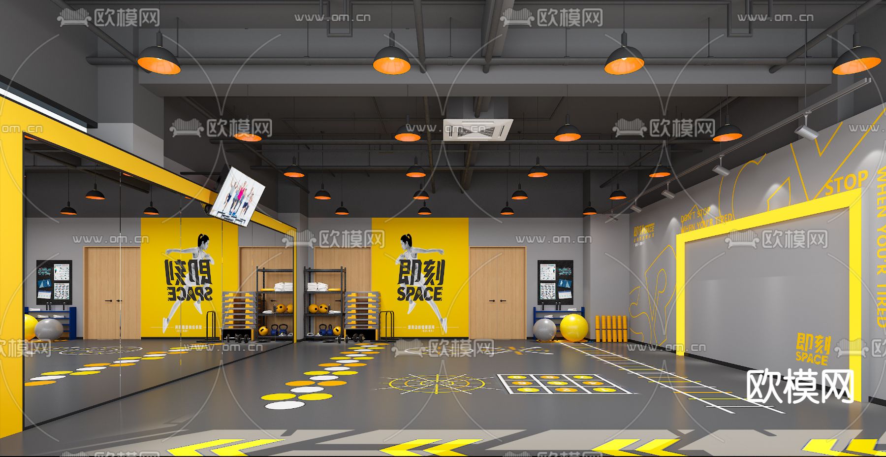 工业风健身房3d模型下载（渲染图1）