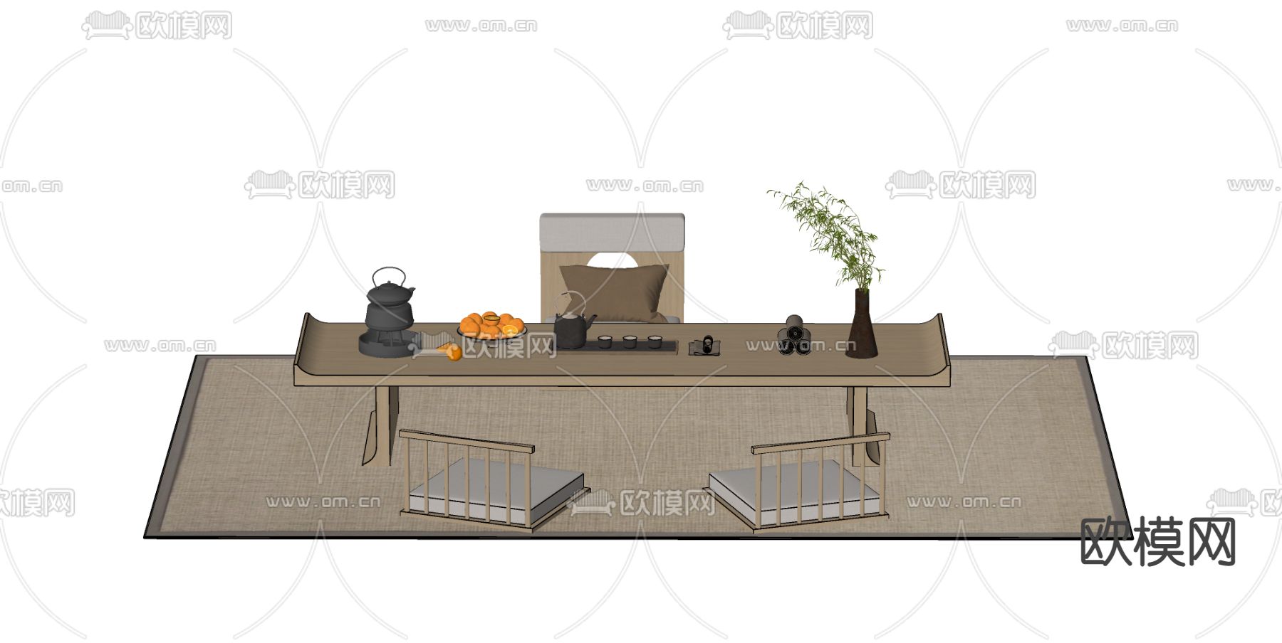日式榻榻米茶桌椅su模型下载（渲染图2）