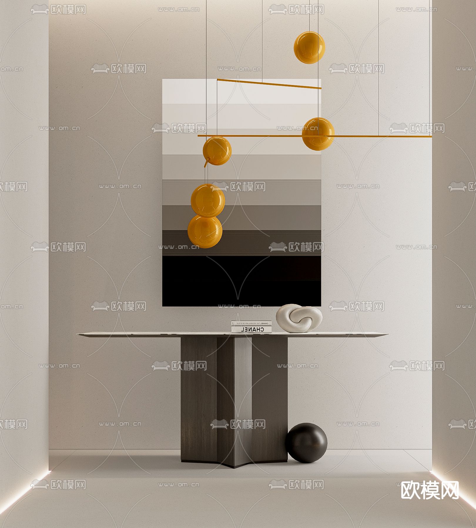 现代端景条案3d模型下载（渲染图1）