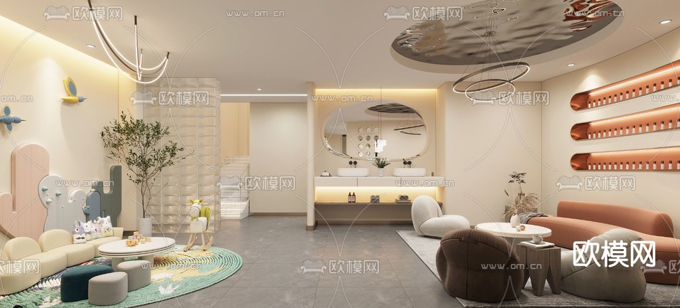侘寂spa美容前台接待大厅3d模型下载(渲染图2)