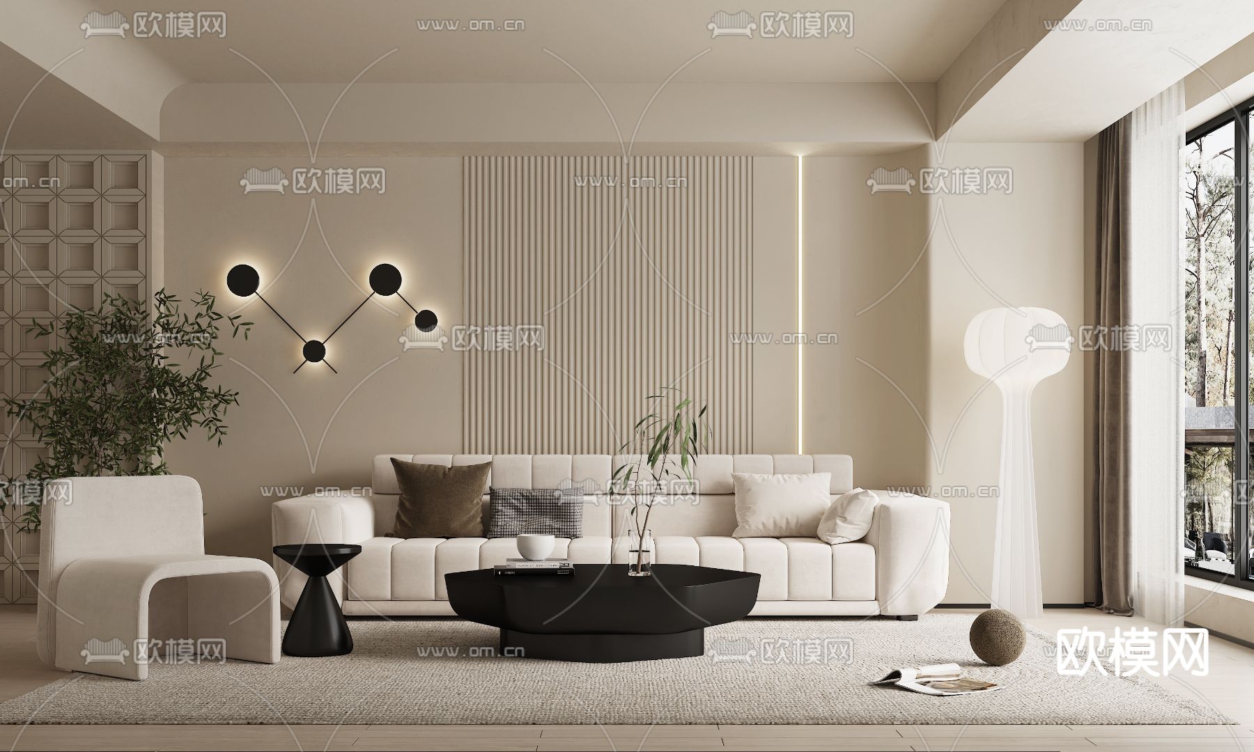 奶油风沙发组合3d模型