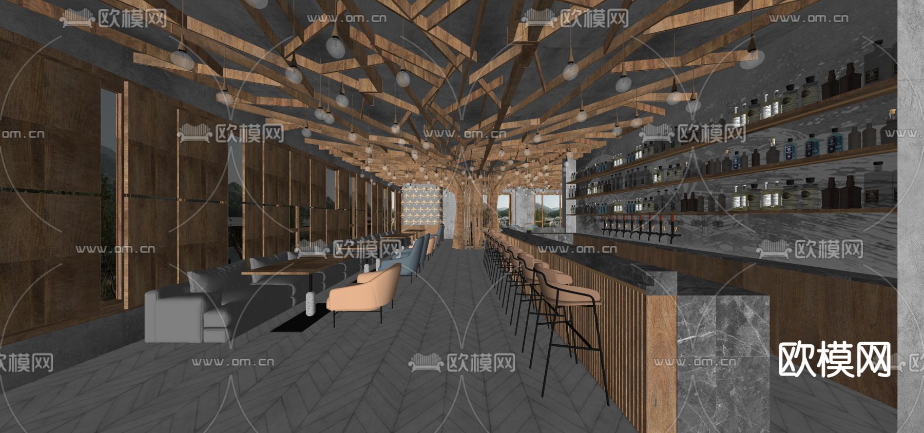 现代创意树酒吧su模型下载（渲染图2）