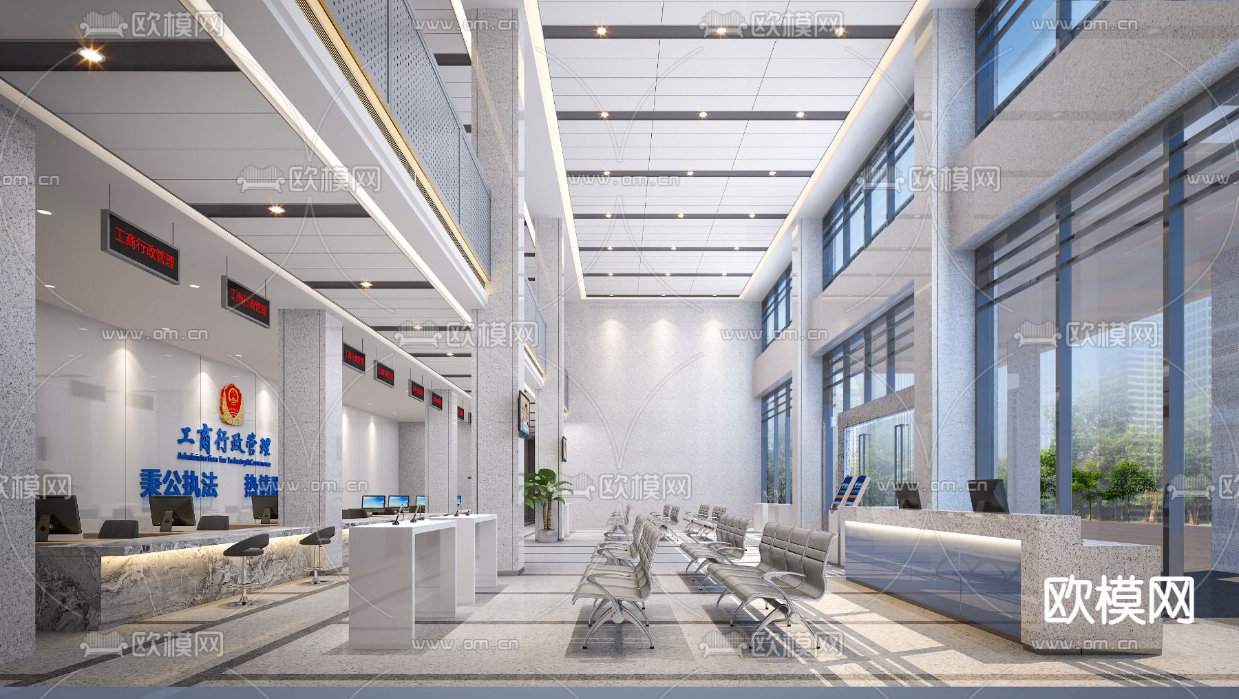 现代政府服务大厅3d模型下载