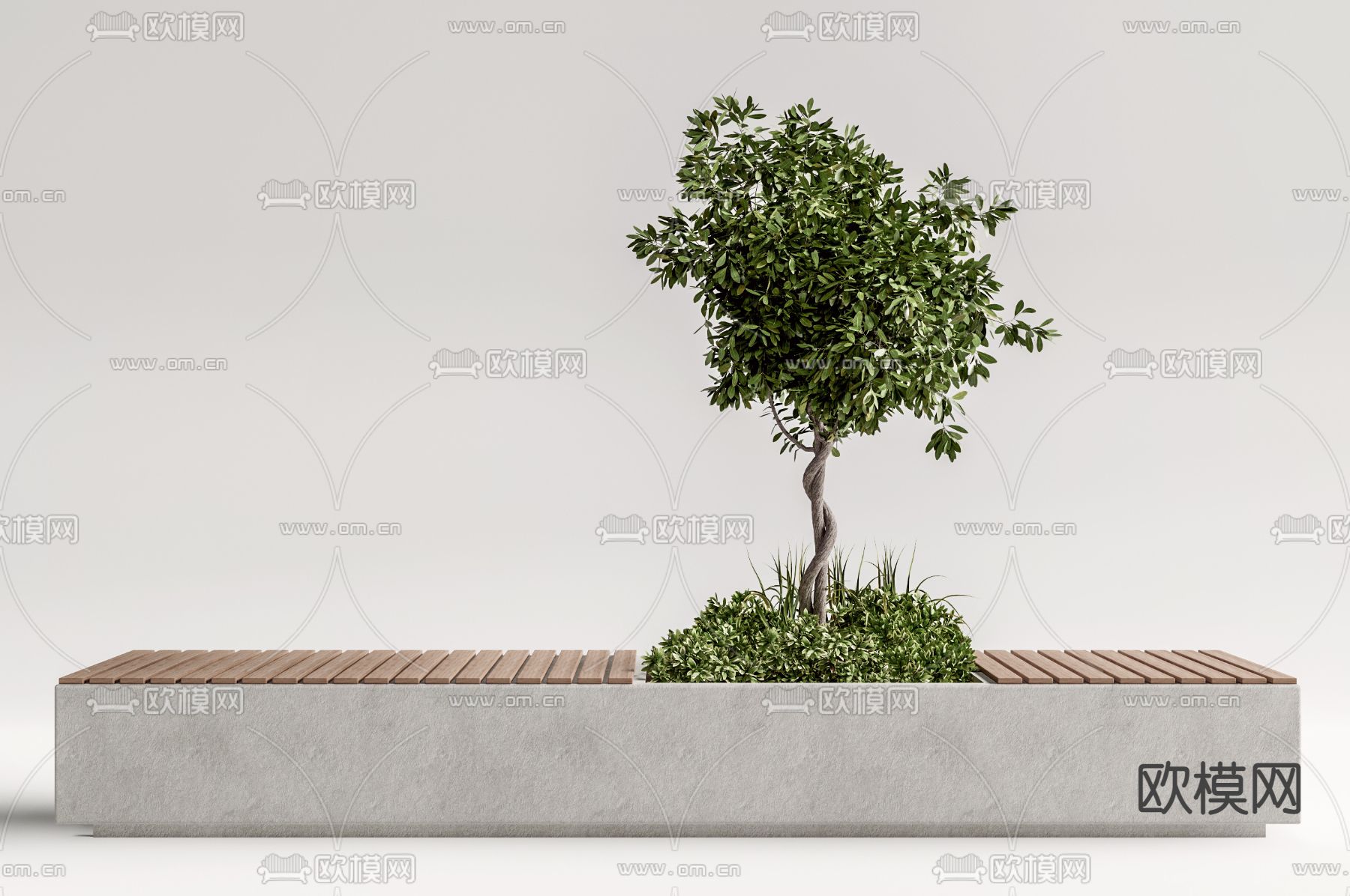 现代公园树池长凳su模型下载（渲染图1）