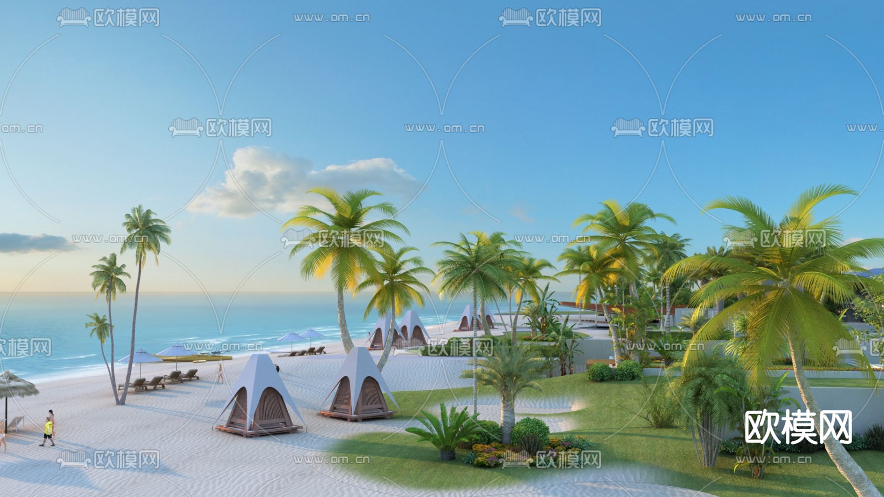 现代海边沙滩景观3d模型下载