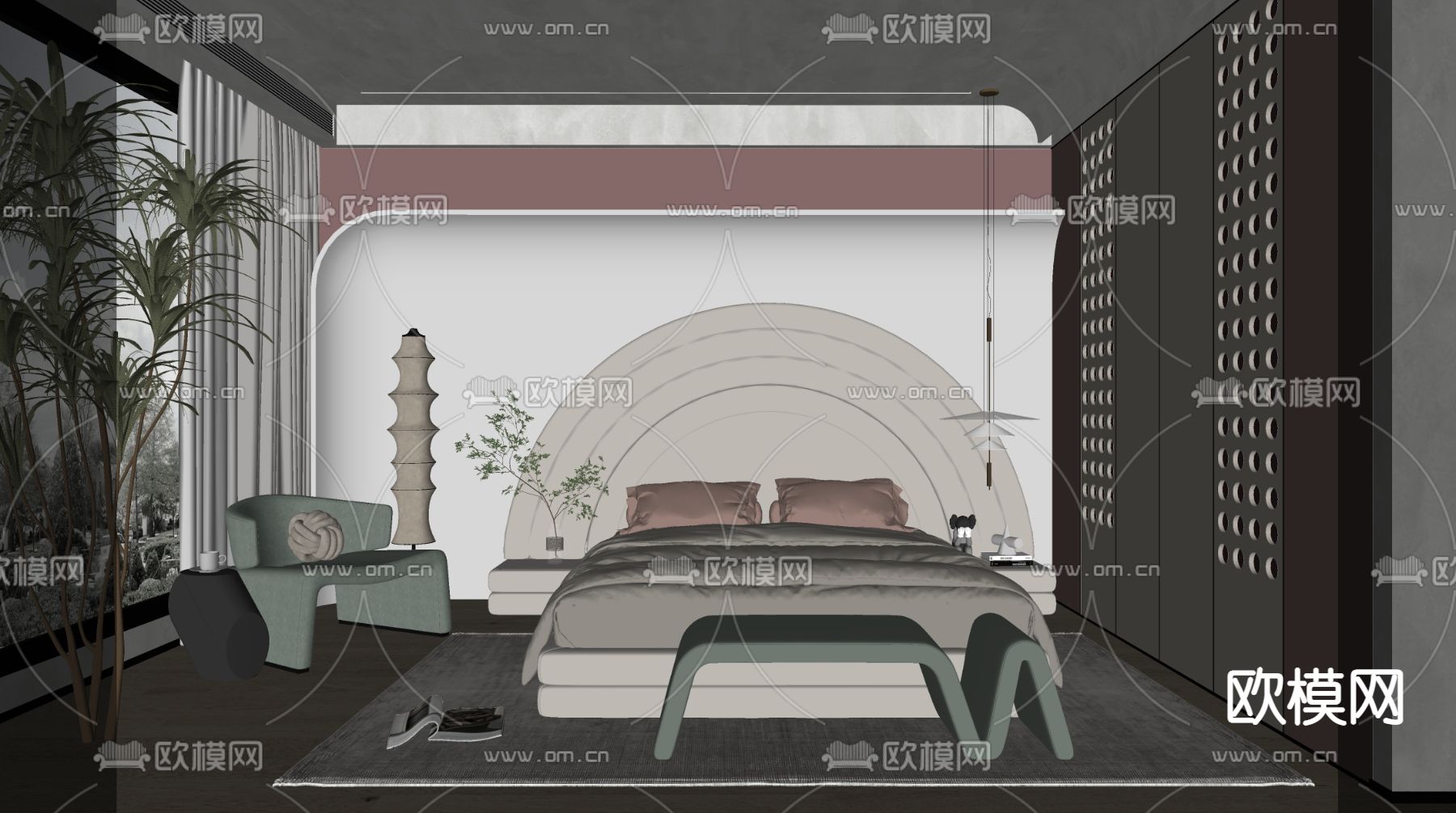 现代卧室主人房su模型