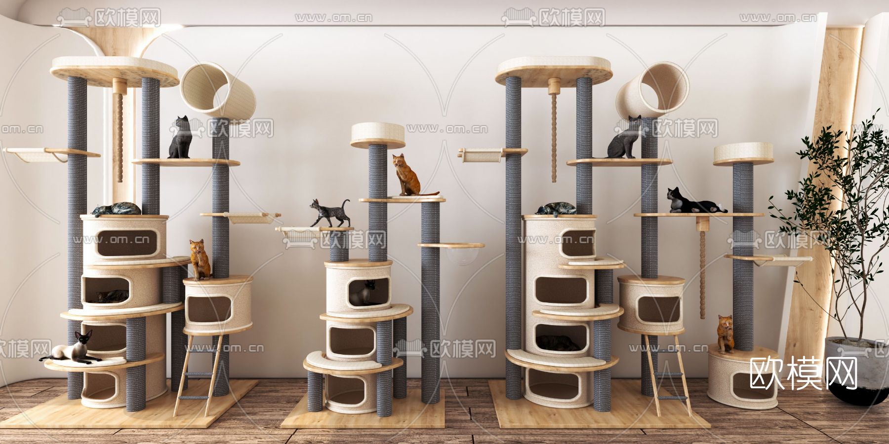 现代猫爬架猫窝猫宠物用品3d模型下载