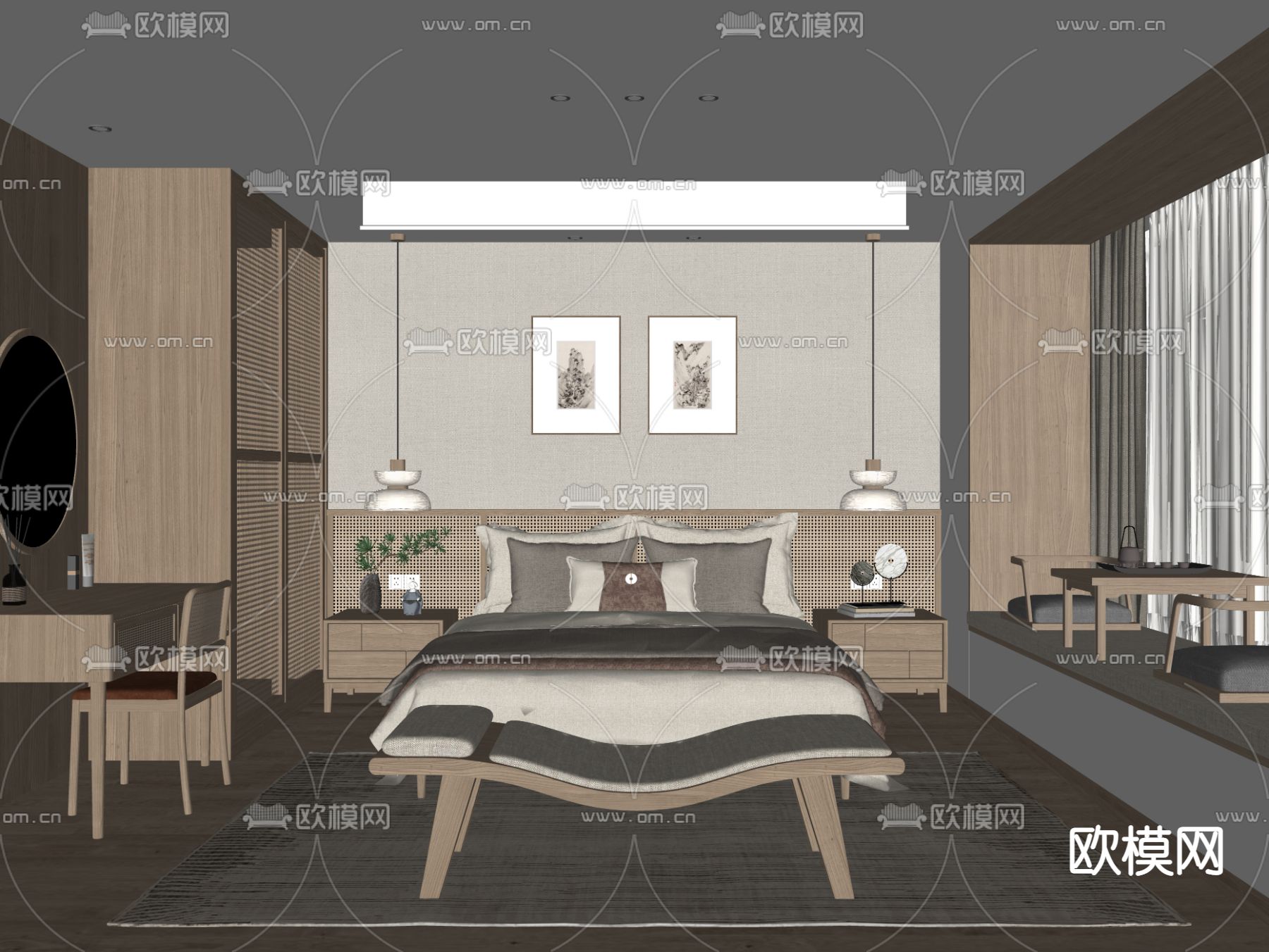 日式卧室主人房su模型下载（渲染图2）