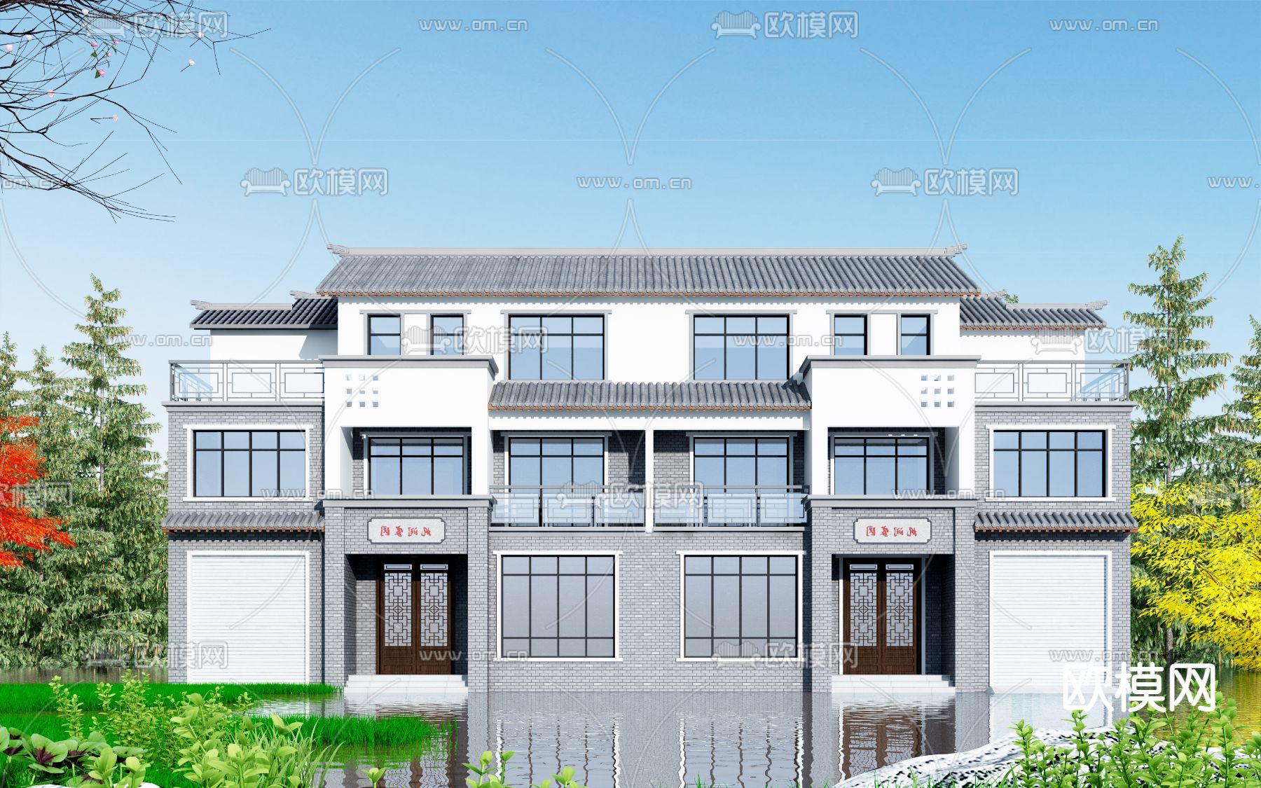 中式独栋别墅外观3d模型下载