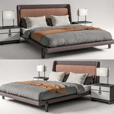 新中式布艺双人床su模型