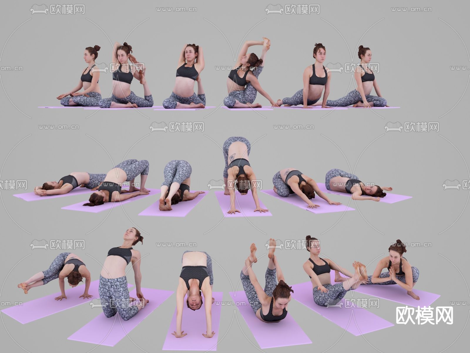 现代做瑜伽女人3d模型下载（渲染图1）