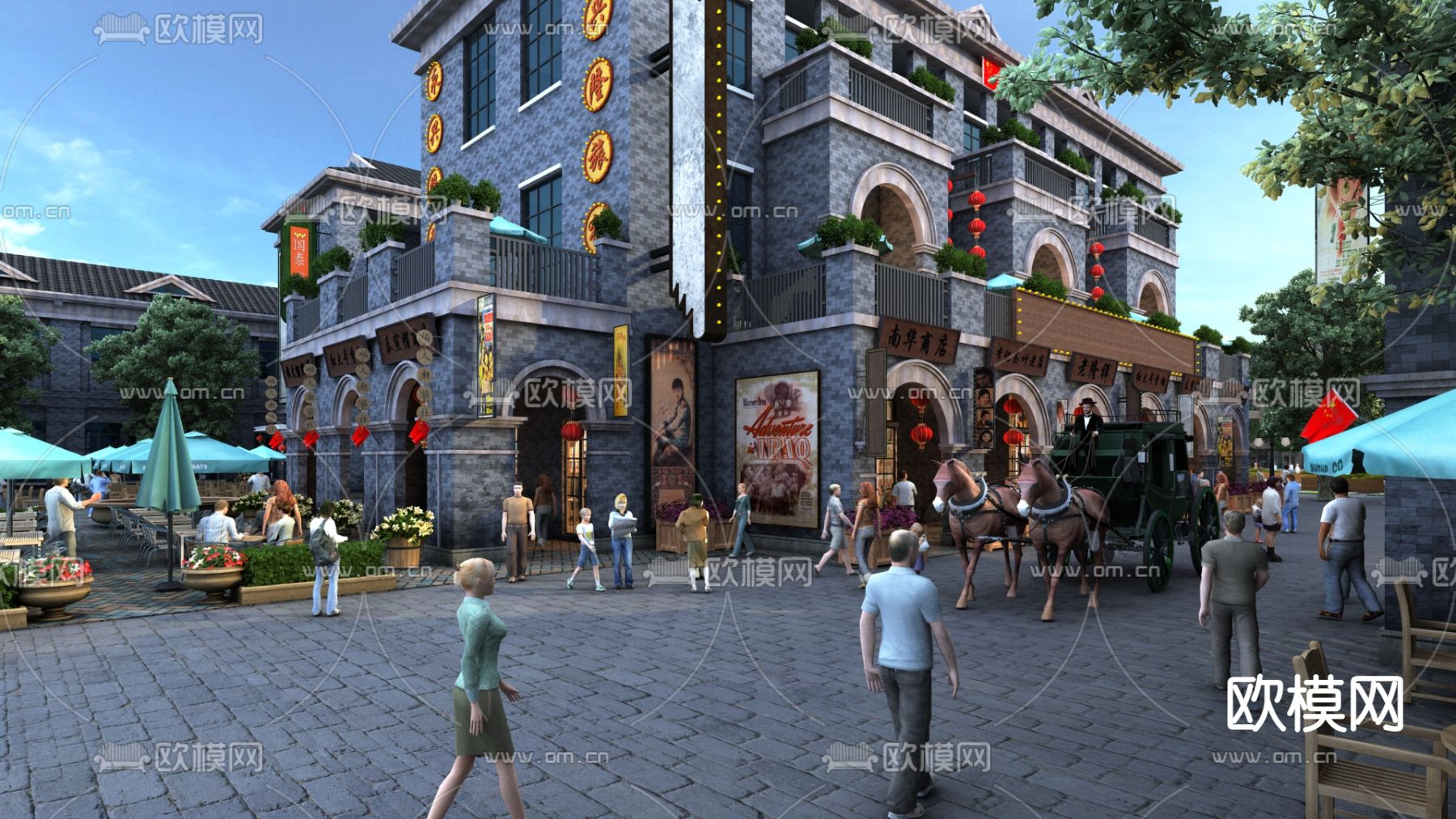 民国风古建街道3d模型下载