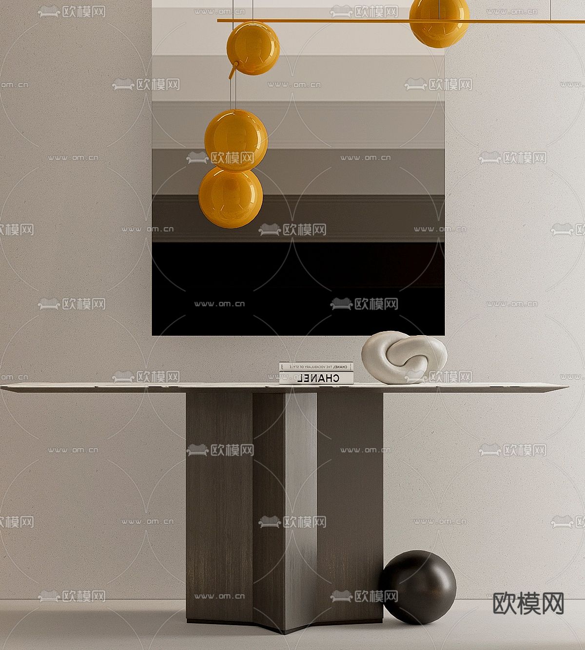 现代端景条案3d模型下载（渲染图2）