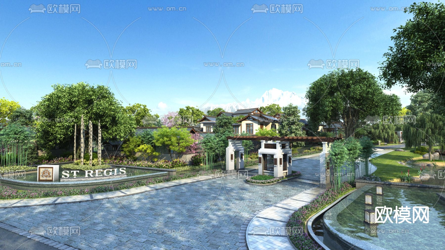 新中式小区大门入口3d模型下载