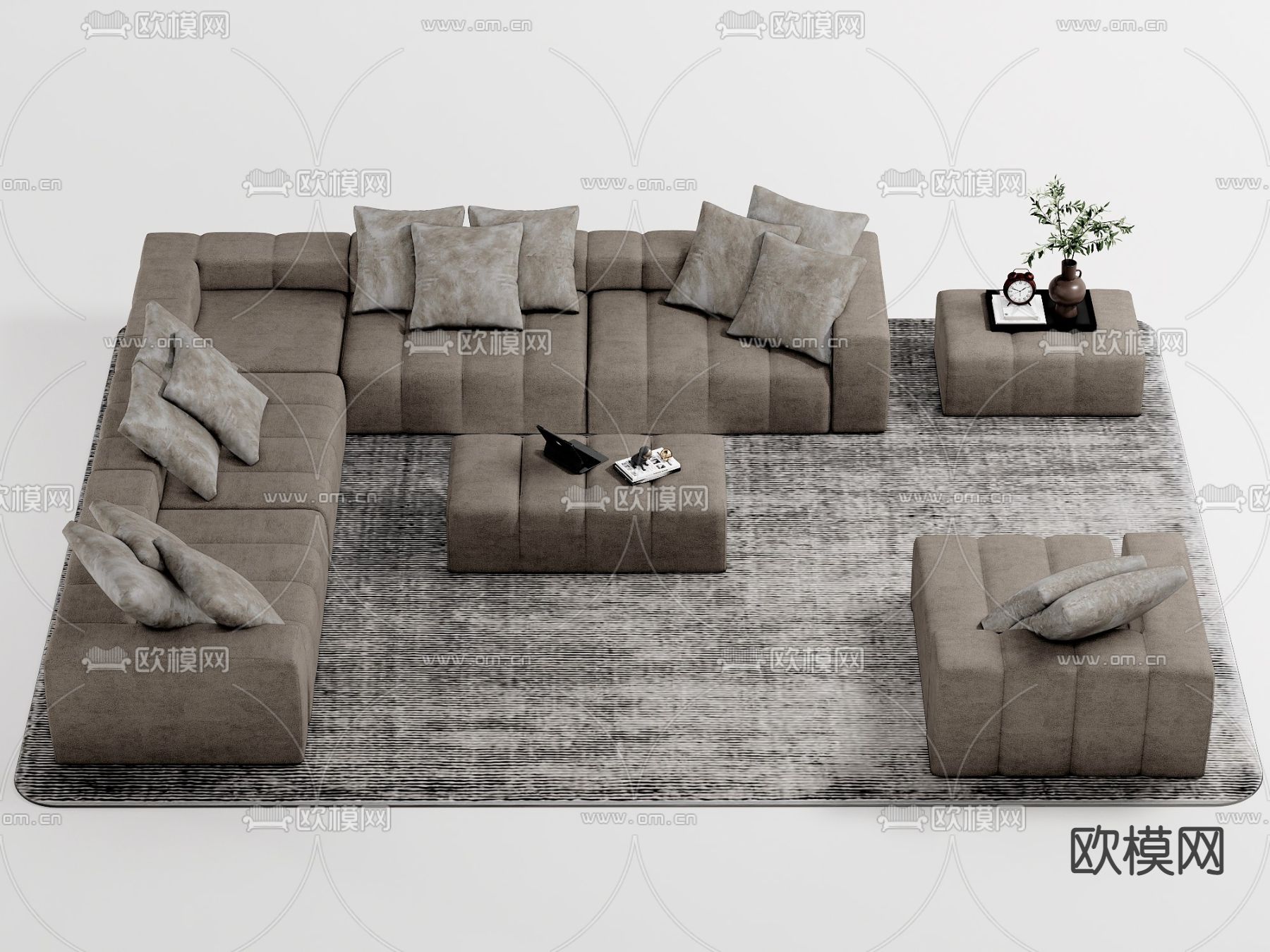 现代转角沙发组合su模型下载（渲染图2）