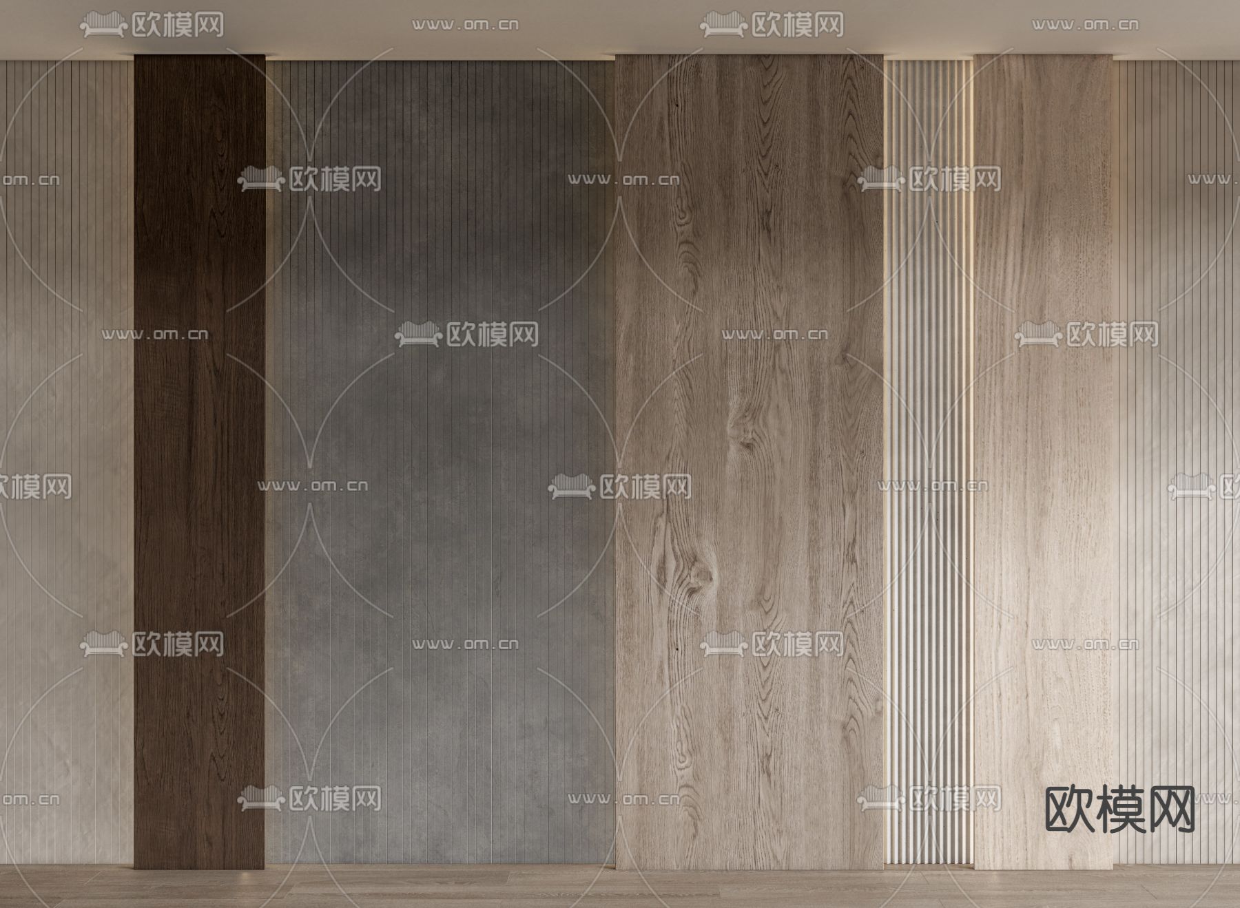 现代木饰面护墙板su模型下载（渲染图1）