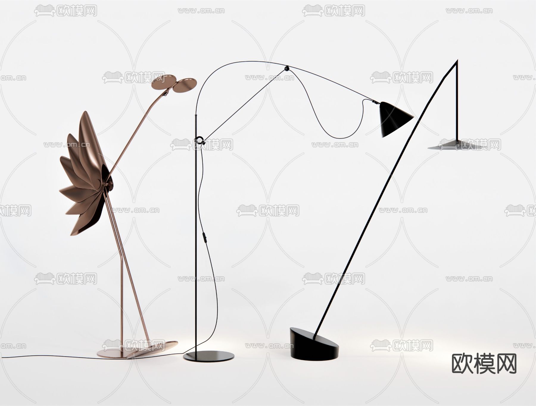 现代金属落地灯su模型下载（渲染图1）