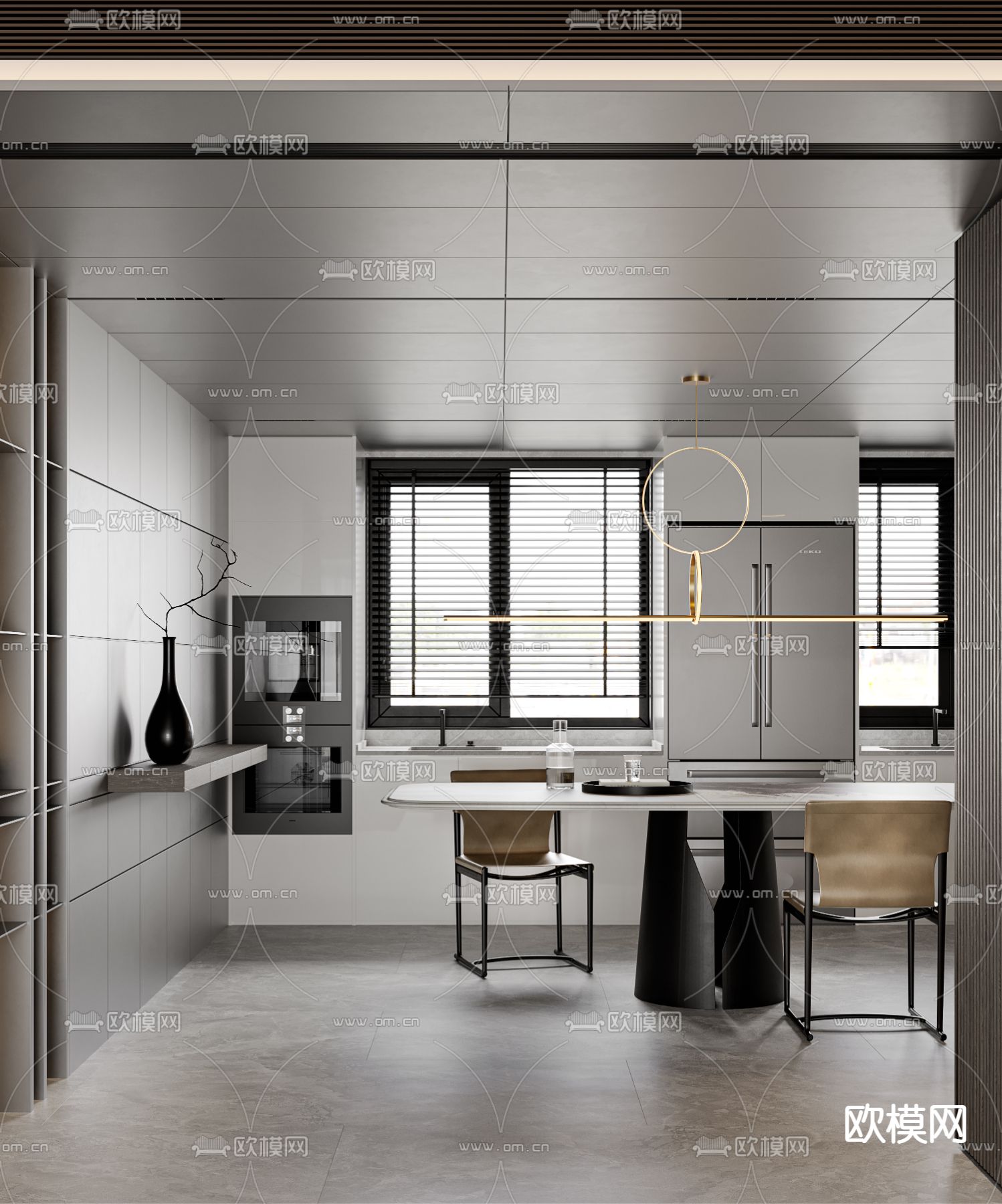 现代高级灰复式客餐厅3d模型下载（渲染图3）