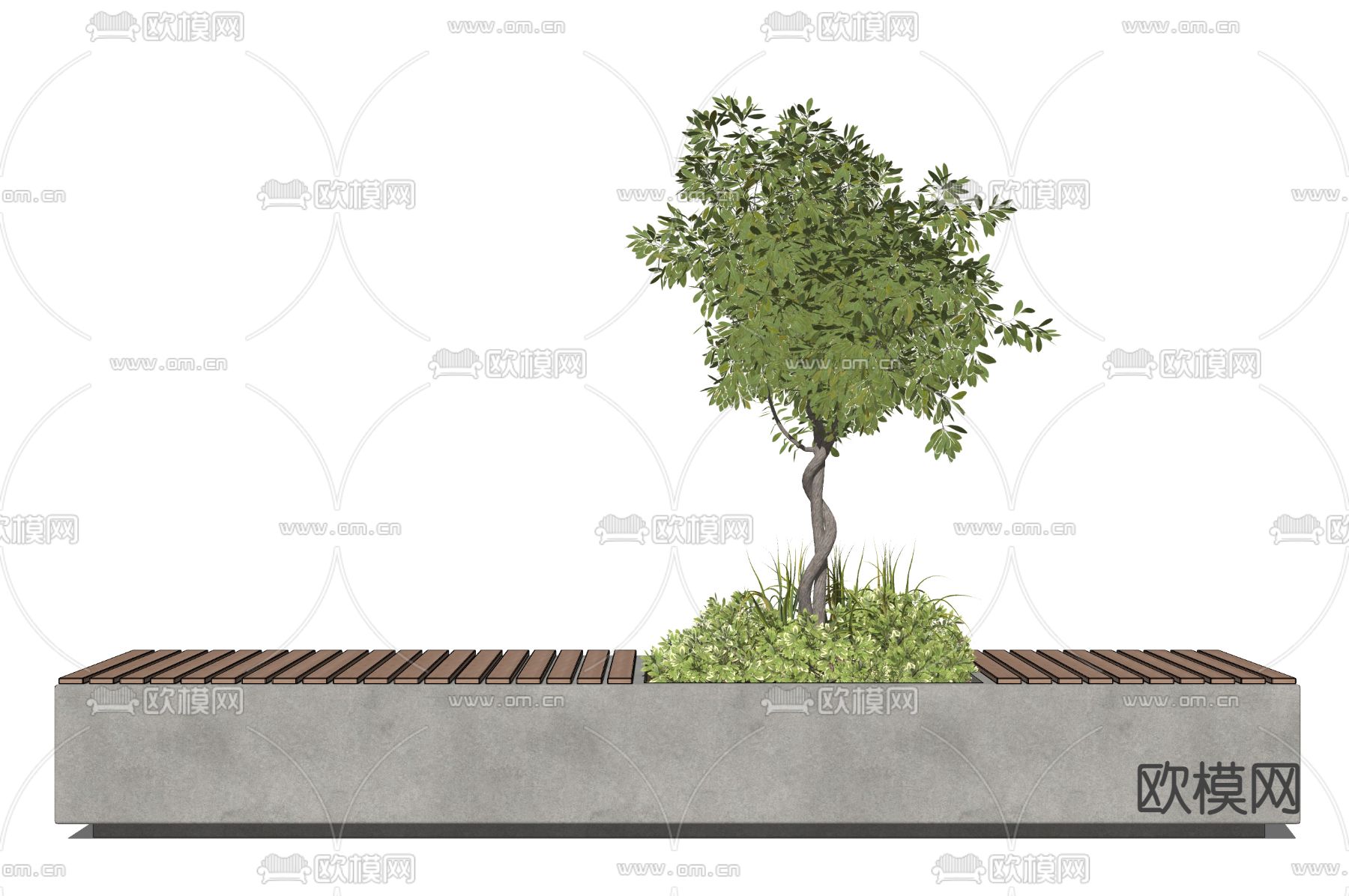 现代公园树池长凳su模型下载（渲染图2）