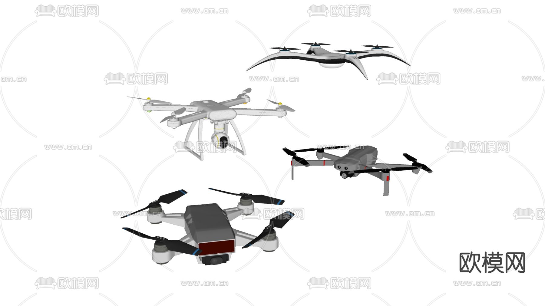 现代航拍无人机su模型下载（渲染图2）
