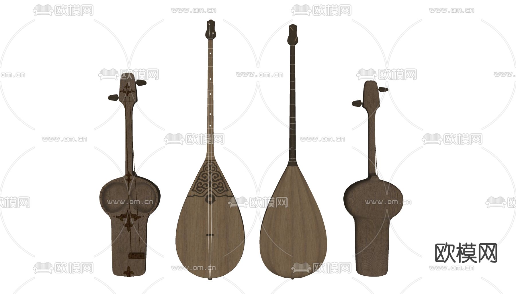 中式琵琶乐器su模型下载（渲染图2）