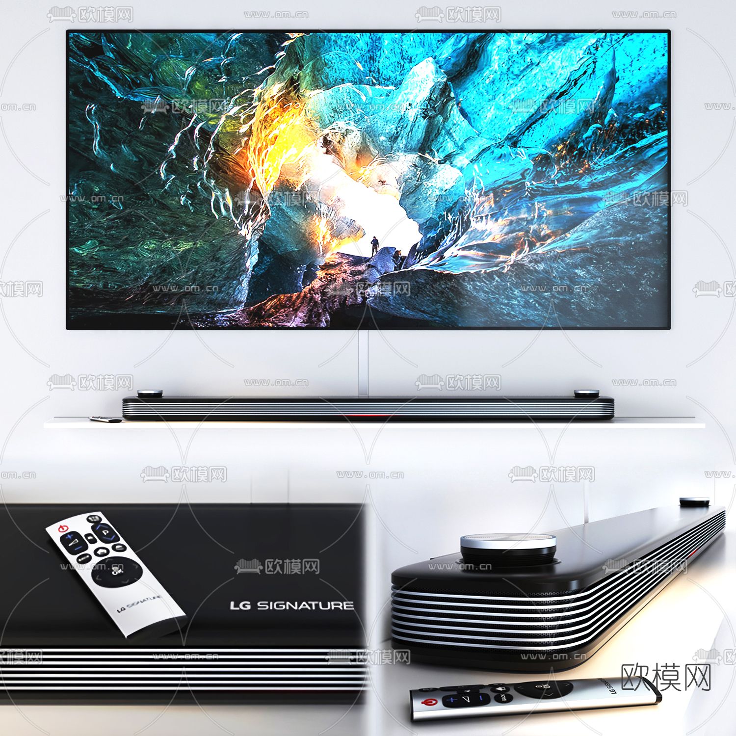 现代液晶电视机音箱3d模型下载（渲染图1）