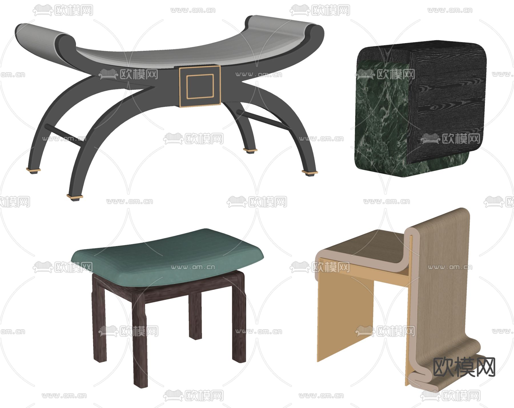 新中式凳子矮凳su模型下载（渲染图2）
