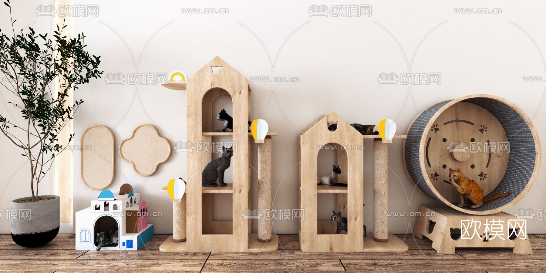 现代猫爬架猫窝猫宠物用品3d模型下载