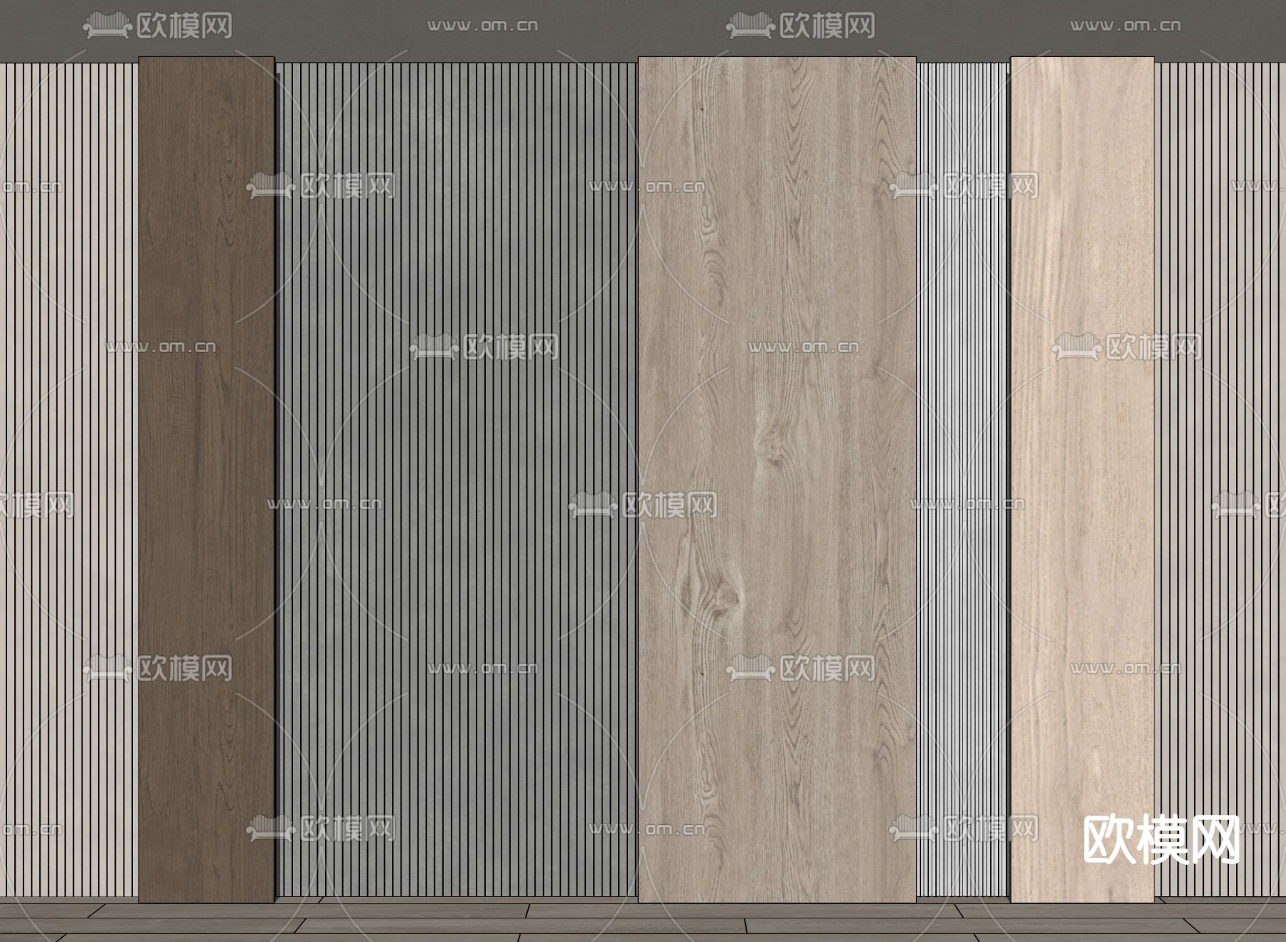 现代木饰面护墙板su模型下载（渲染图2）