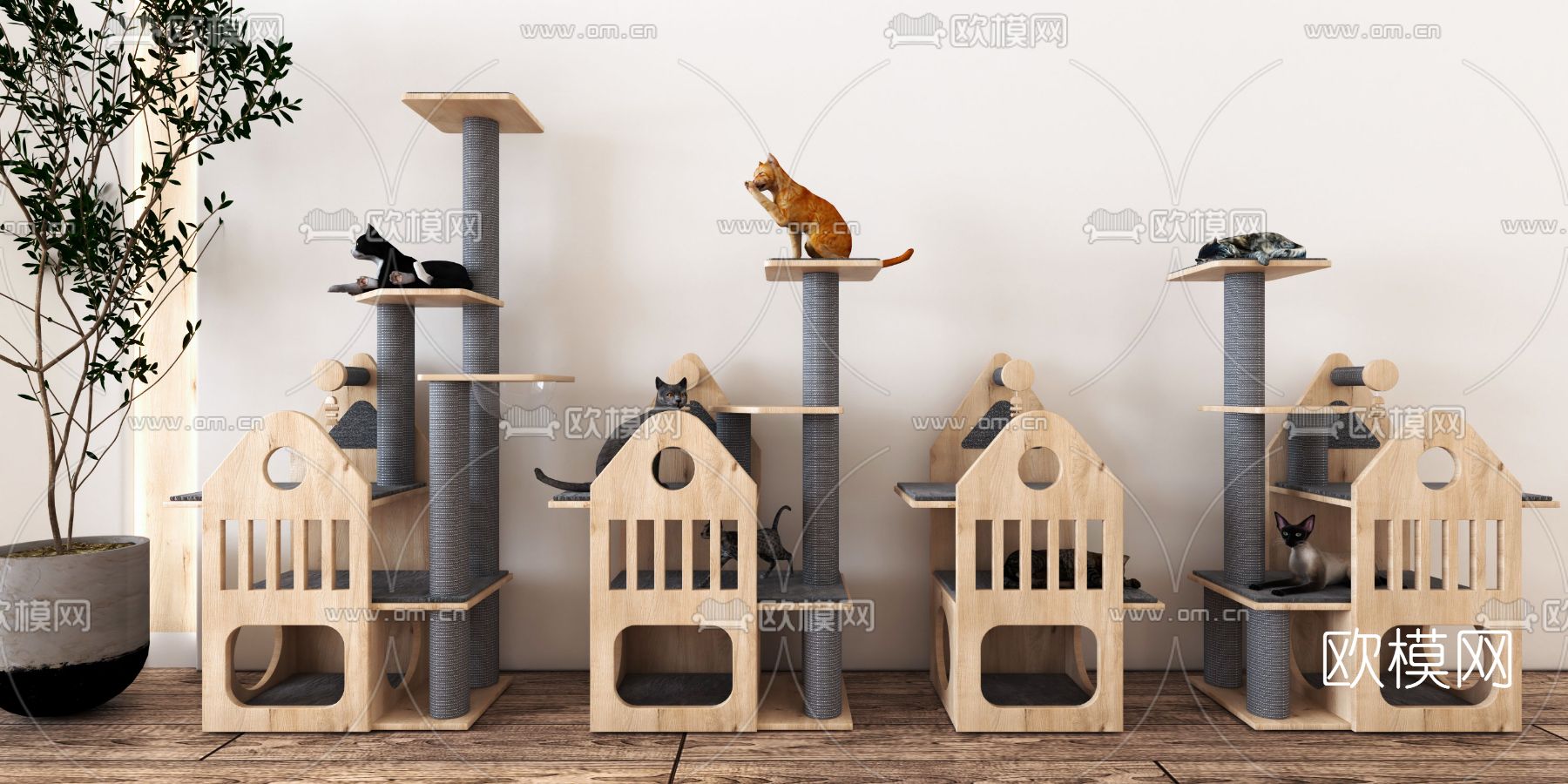 现代猫爬架猫窝猫宠物用品3d模型下载
