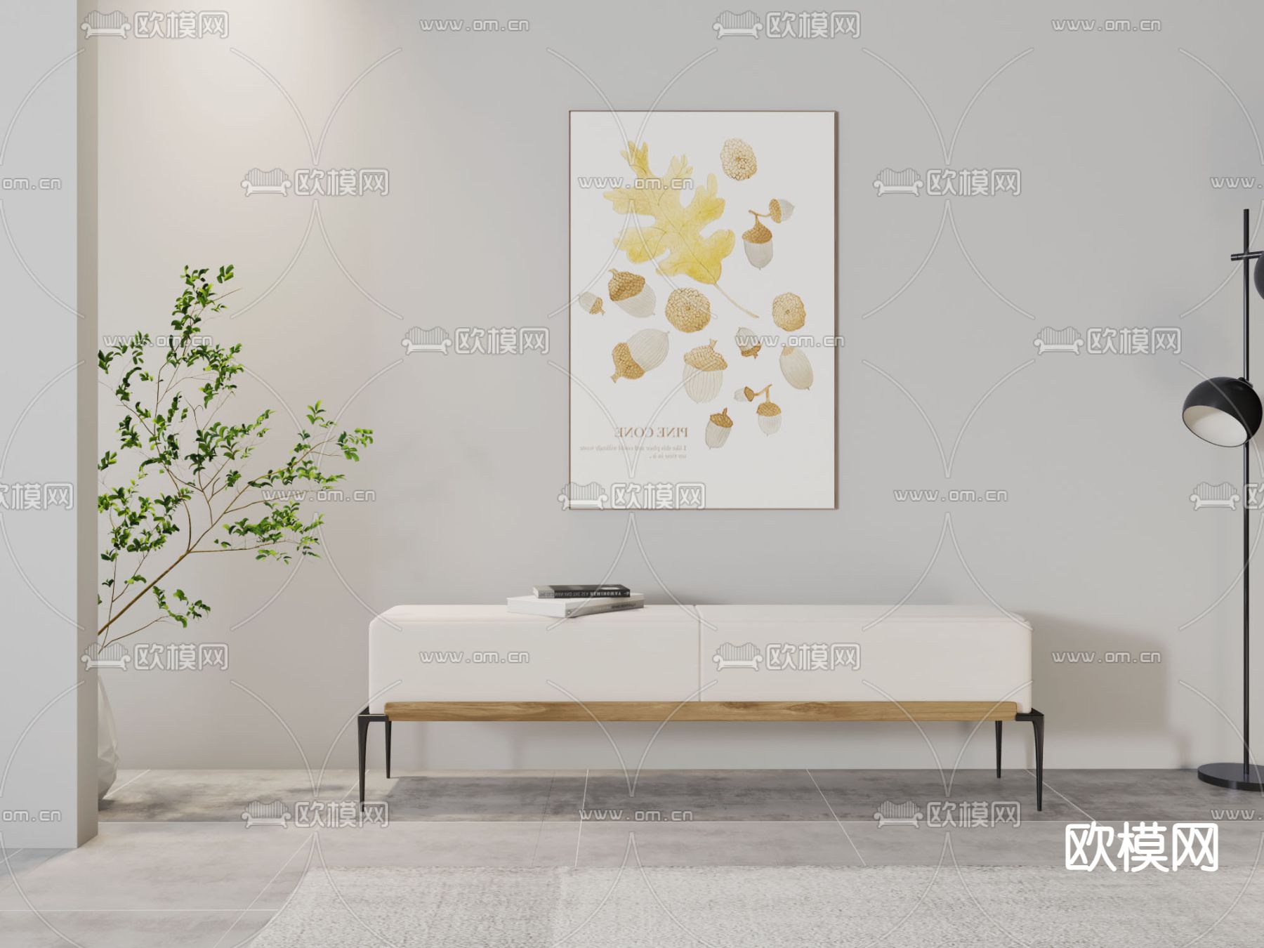 现代布艺床尾凳3d模型下载