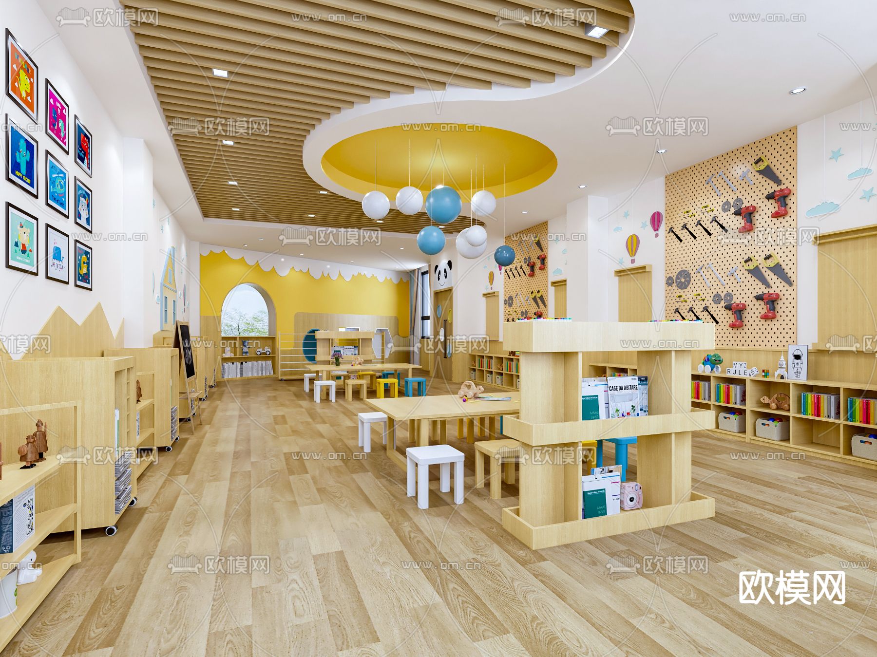 现代幼儿园美工教室3d模型下载（渲染图1）