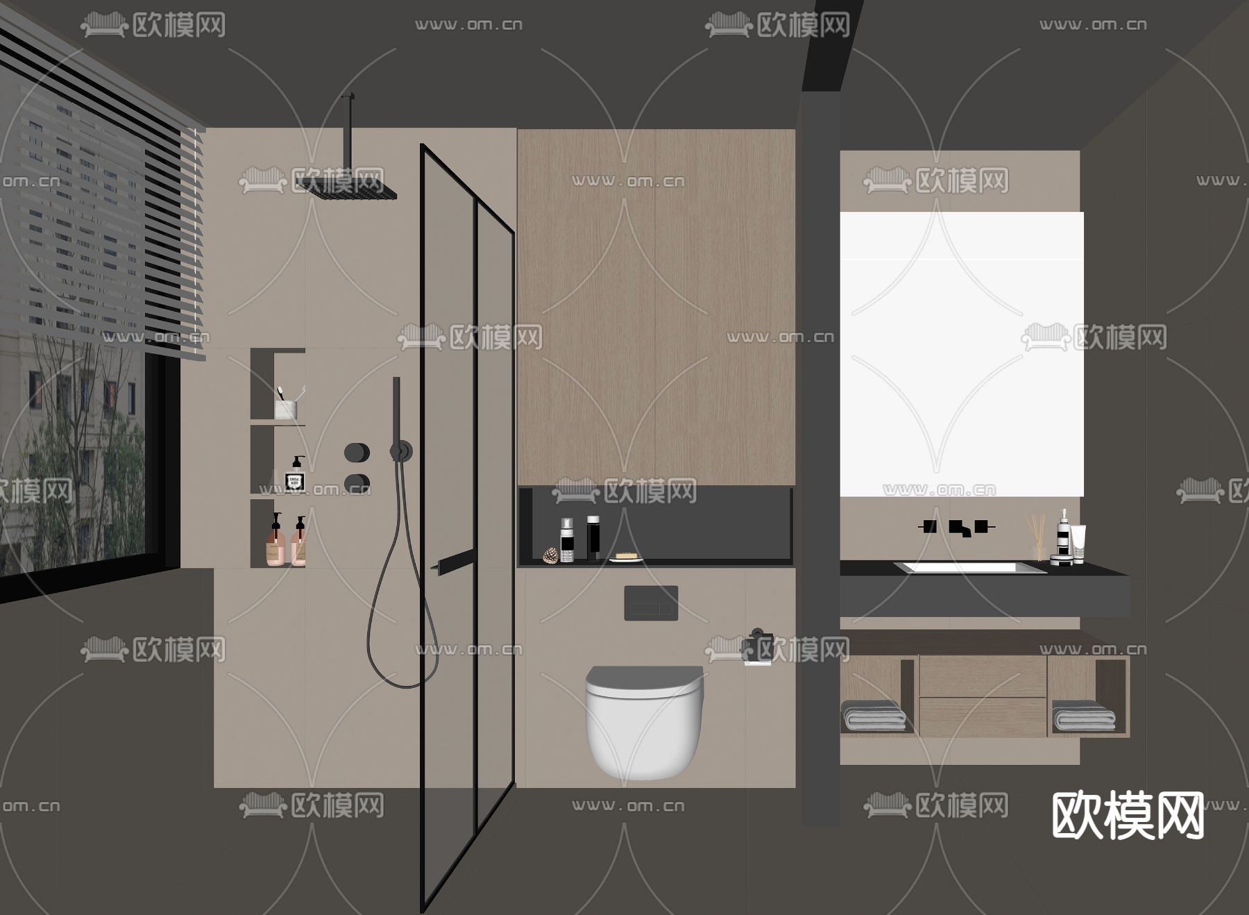 现代浴室卫生间su模型下载（渲染图2）
