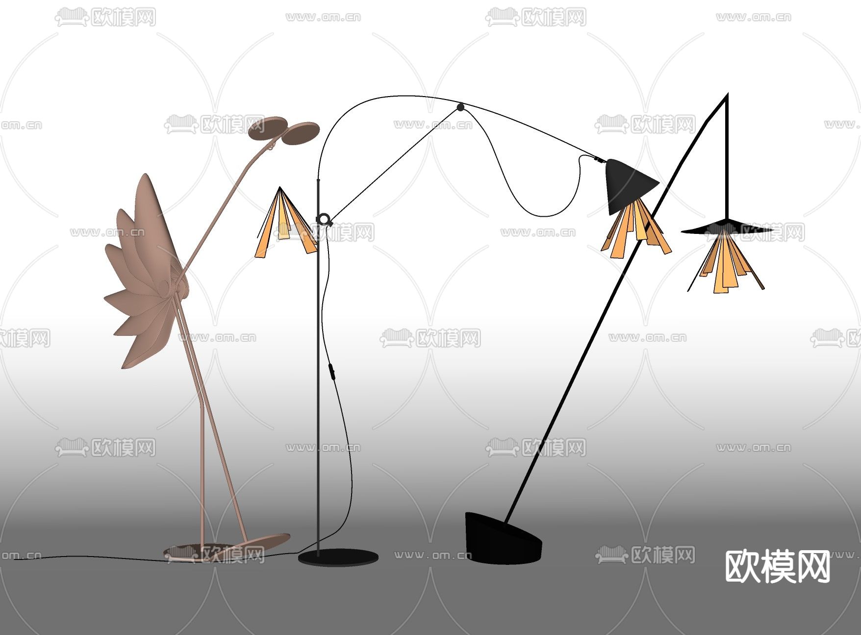 现代金属落地灯su模型下载（渲染图2）