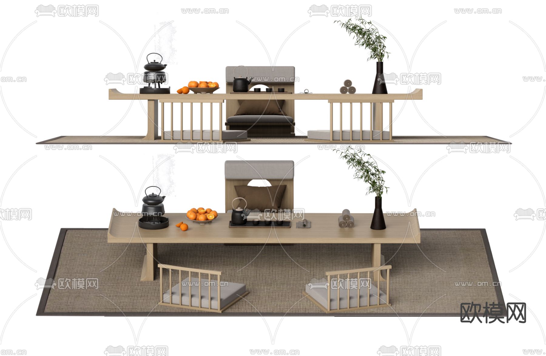 日式榻榻米茶桌椅su模型下载（渲染图1）