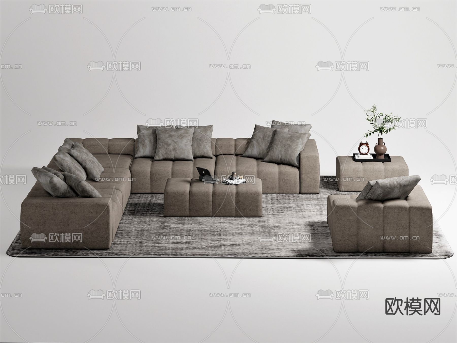 现代转角沙发组合su模型下载（渲染图1）