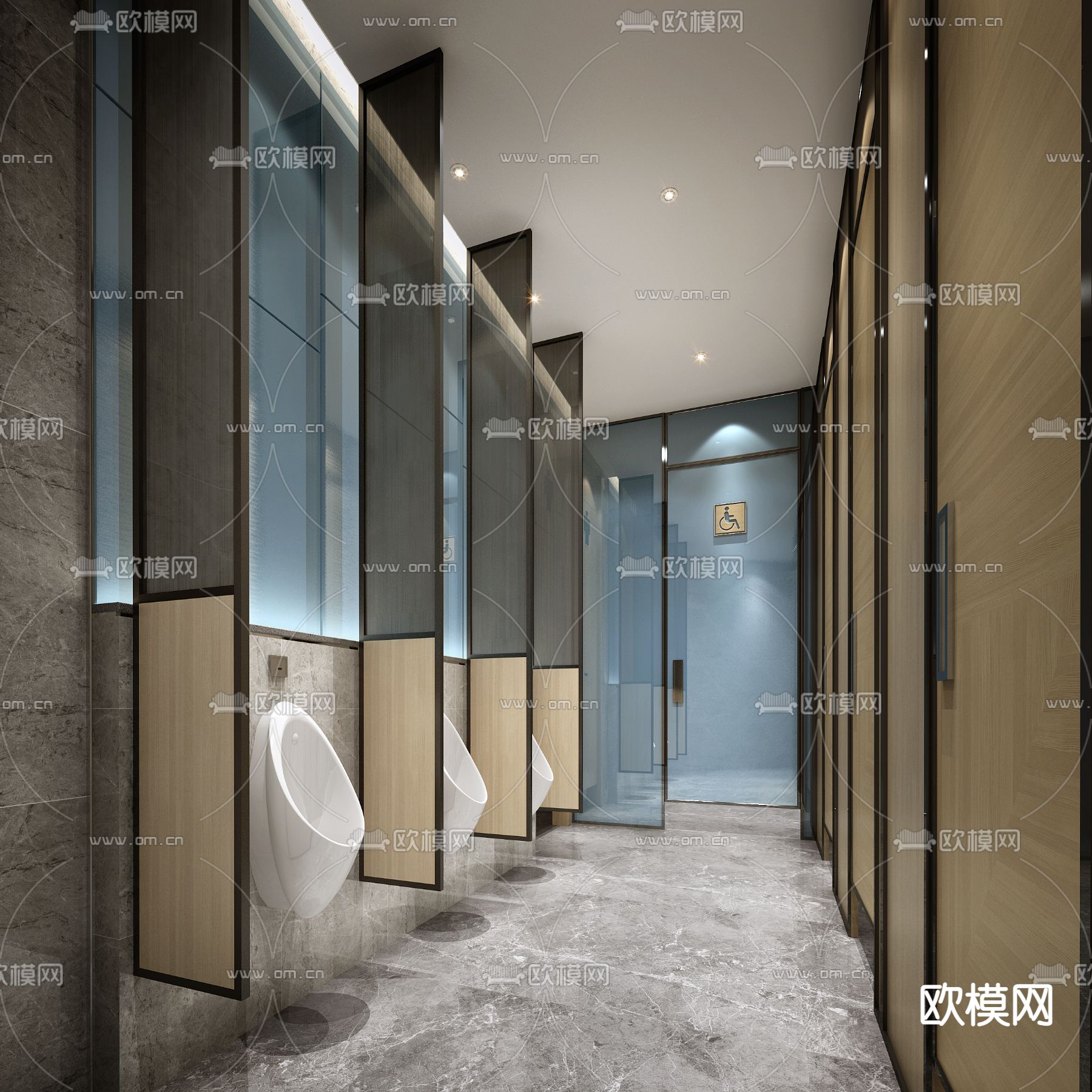 现代酒店公共卫生间3d模型下载（渲染图1）