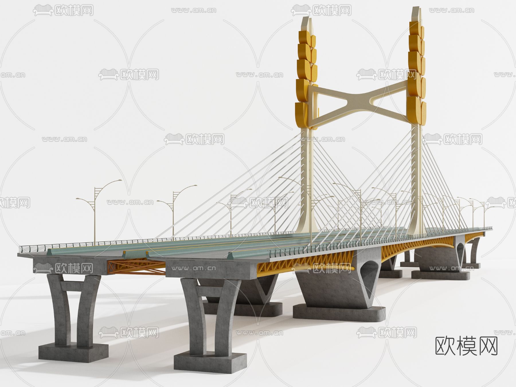 现代大桥桥梁建筑外观3d模型下载