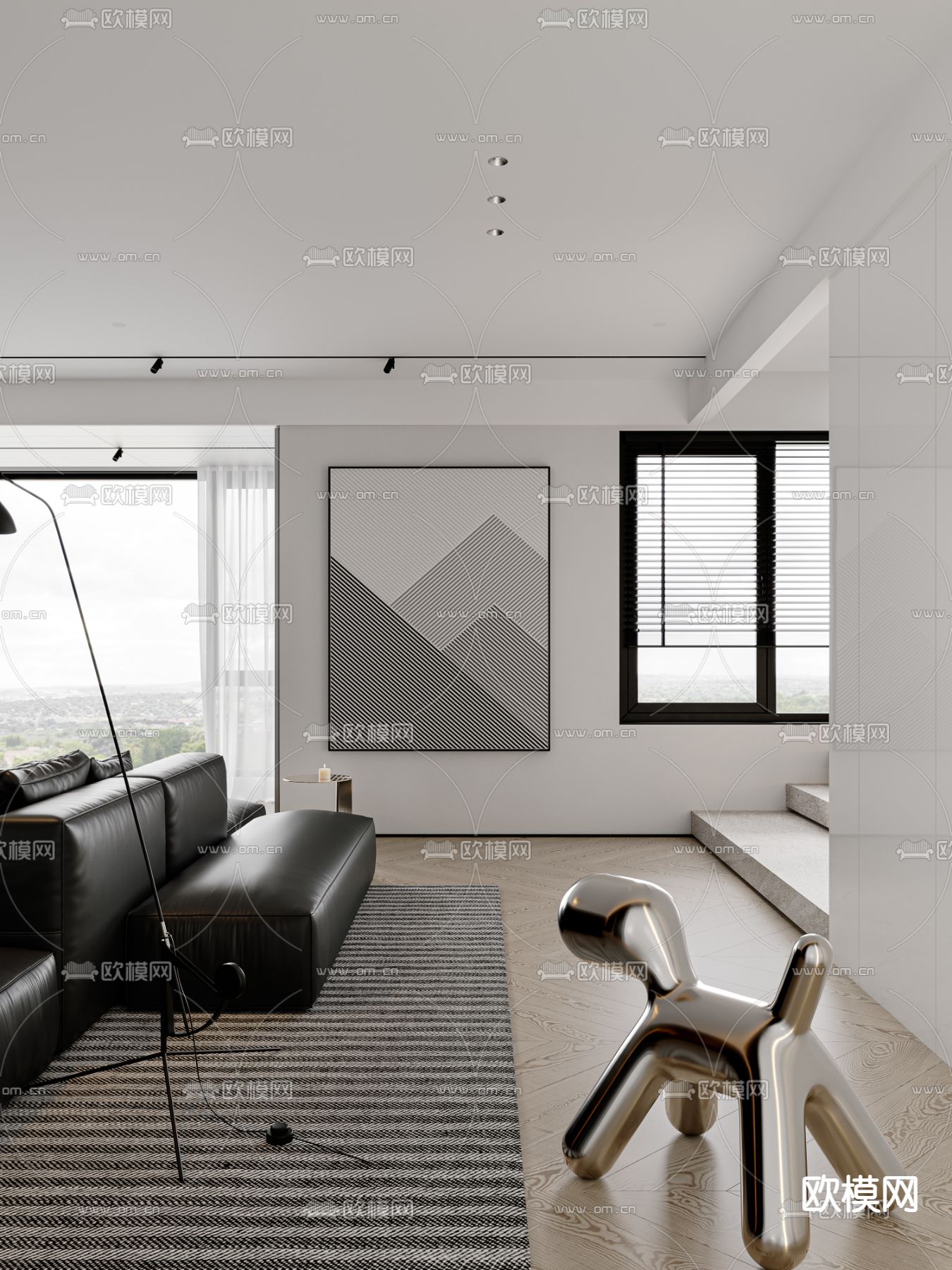 现代高级灰复式客餐厅3d模型下载（渲染图5）