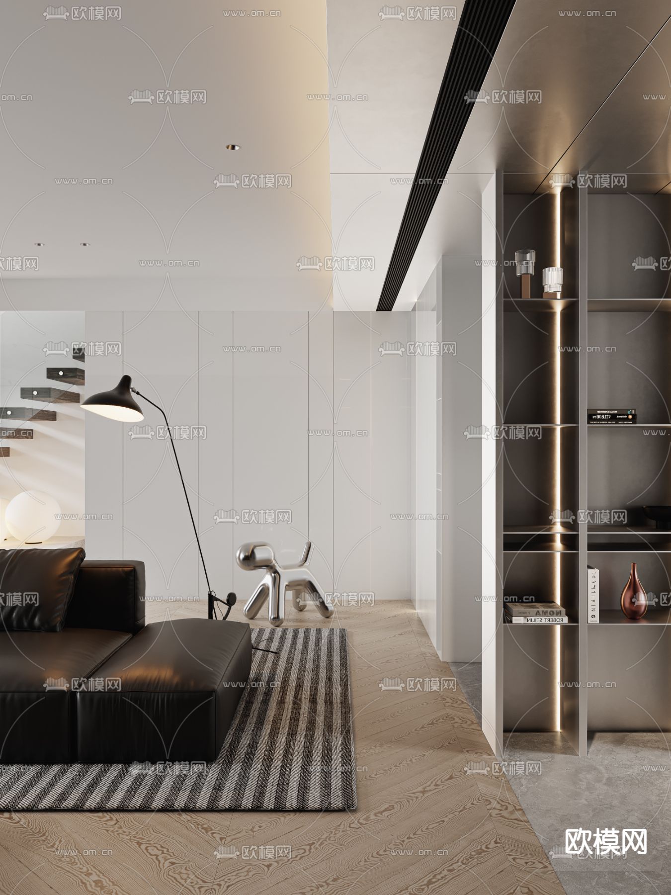 现代高级灰复式客餐厅3d模型下载（渲染图4）