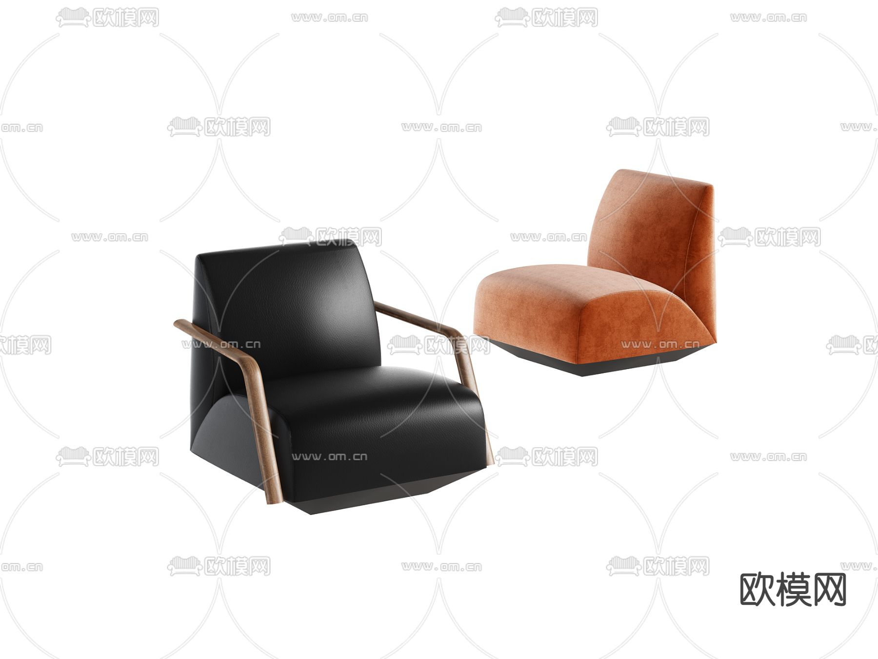 现代黑色皮革单人沙发3d模型下载