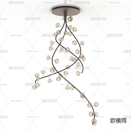 北欧简约螺旋金属玻璃艺术吊灯免费3d模型下载